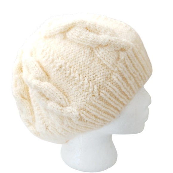 Vintage Sheleen Hand Crochet Wool Hat Made in Ireland Hat Winter White Cap - Picture 1 of 12